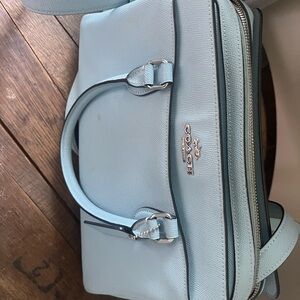 Coach Light Blue Pebbled Leather Satchel with Silver Hardware